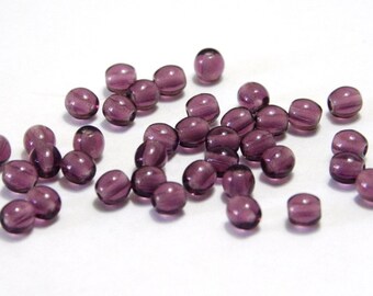 4 mm Small Round Czech Pressed Glass Beads - Amethyst Purple