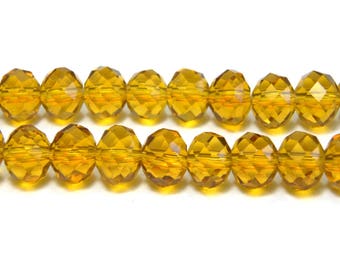 8 mm (0.3 inch) Faceted Flat Round Glass Beads (Rondelle Beads) - Topaz