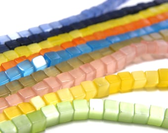 4 mm Cat Eye Glass Cube Beads - Strand (ca. 95 pc)