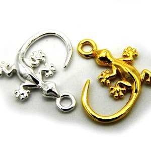 15 mm 925 Sterling Silver Lizard Charm Pendant - Silver or 24K Gold Plated