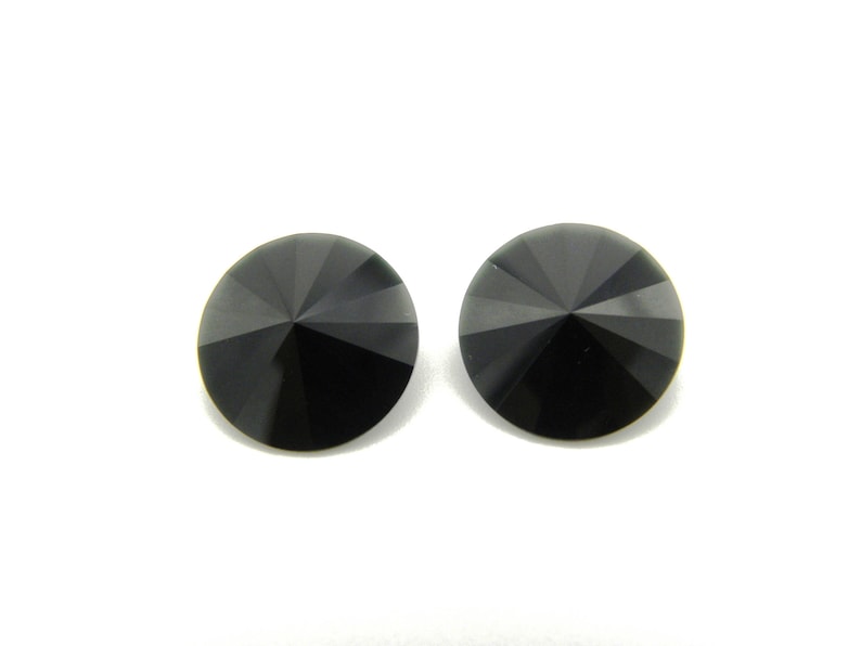 Swarovski® 1122 Rivoli, ronde facetgeslepen stenen 14 mm Jet Black Ongefoild zwart aan beide zijden 2 stuks afbeelding 4