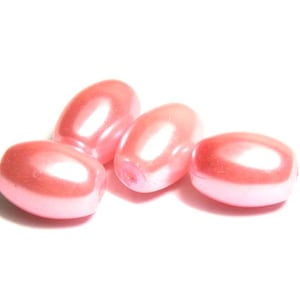 20 pc. Oval Faux Pearls Glass Beads 11 mm - Pink