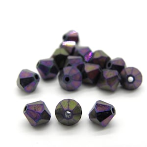 6 mm Czech Superior Crystals MC Faceted Bicone Beads - Jet Purple Iris - 24 Beads