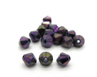 6 mm Czech MC Faceted Glass Bicone Beads - Jet Purple Iris (24 Beads)