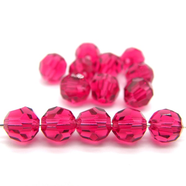 Perles à facettes rondes MC en cristal tchèque supérieur de 6 mm (0,24 po.) (12 pièces) - Fuchsia