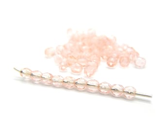 Cuentas redondas de vidrio checo facetadas y pulidas al fuego de 3 mm (0,12 pulgadas) - Rosalina (80 cuentas)