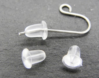 Fond de boucles d'oreilles en plastique souple transparent 6 mm, bouchons de boucles d'oreilles, pochettes pour boucles d'oreilles - 20 ou 100 pièces