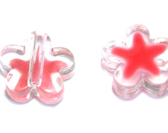 11 mm (0.43 Inch) Plastic Flower Beads, Acrylic Flowers - Transparent/Pink (10 Pc.)