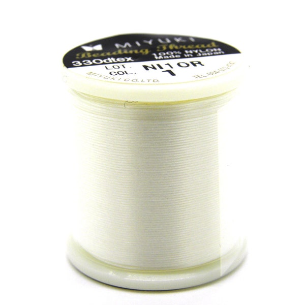 Very Fine MIYUKI Bead Crochet Nylon Beading Thread 330 Dtex - 0.2 mm - White No. 1 - 50 m (55 yds)
