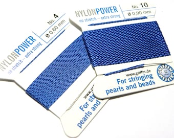 2m Griffin Nylon Power Bead Cord Perlseide mit Nadel - Blau (alle Größen)