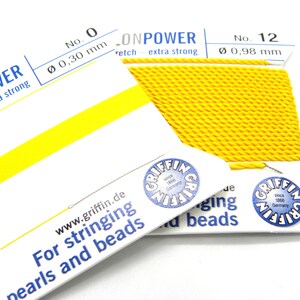 2 m (6.6 Ft/2.15 Yd) Griffin NylonPower Bead Cord - Pearl Knotting Cord with Needle - LIGHT YELLOW (All Sizes)