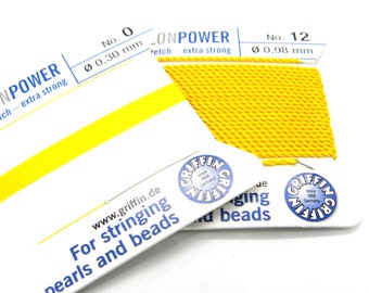 Griffin NylonPower Bead String - Cordon de nouage de perles avec aiguille - JAUNE PÂLE (2 m/6,6 pieds)