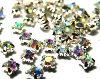 3.8 mm Sew-on Crystal Montee Rhinestones - Silver/Crystal AB - 20 pc.
