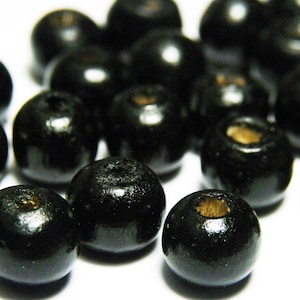 9 mm x 7 mm Round Wooden Beads - Black - 100 pc.
