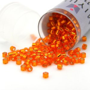 11/0 (1.6 x 1.3 mm) Miyuki Delica Japanese Seed Beads - 7.2 g Vial  - Silver Lined Orange - DB 045