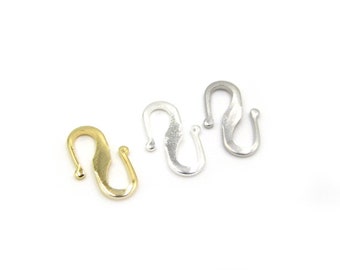 12 mm Brass S-Hook Clasps - Silver, Gold or Platinum Colour - 10 pc