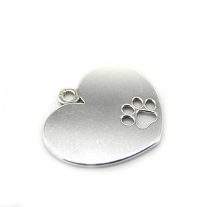 15.5 mm (0.6 inch) Sterling Silver Heart Stamping Blank, Large 925 Heart Charm with Dog or Cat Paw Print - Hallmarked 925