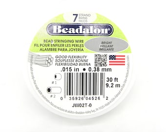 7 brins Beadalon de 0,38 mm (0,015 po.) - Câble flexible en acier inoxydable pour chaîner des perles - 9,2 m (30 ft) brillant