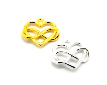17 mm 925 Sterling Silver Heart Charm with Infinity Symbol, Heart Pendant with Eternity Sign  - Silver or 24K Gold Plated