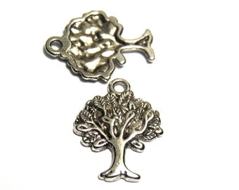22 mm Large Antique Silver Metal Tree Charm Pendant - 10 pc