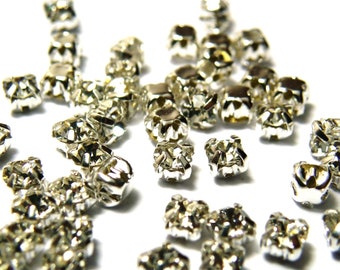 5 mm Medium Sew-on Crystal Rhinestones Montees- Silver/Crystal - 20 pc