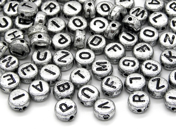 Acrylic Letter Beads Mix (7 x 3.5 mm) Silver-Black (400 pcs)