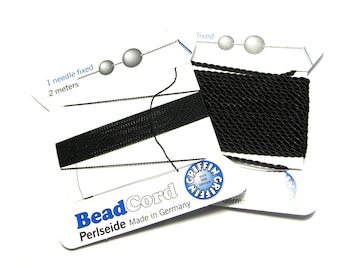 Griffin NylonPower Bead String - Pearl Knotting Cord with Needle - BLACK (2 m/6.6 Ft)