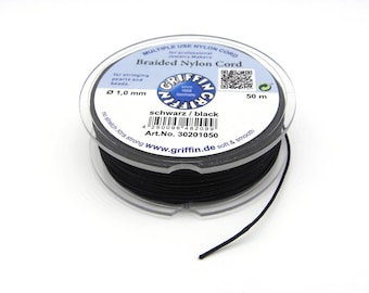 1 mm Griffin Medium-thick Black Braided Nylon Cord