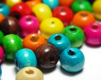 9 mm x 7 mm Abacus Round Wooden Beads - Mixed Colours (100 pc.)