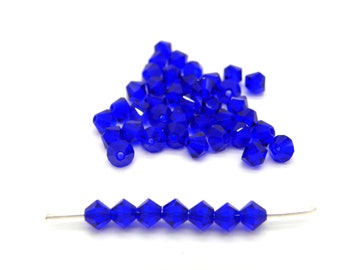 24 Stck. Tschechische MC Doppelkegelperlen, facettierte böhmische Kristallperlen - 4 mm - Cobalt Blau
