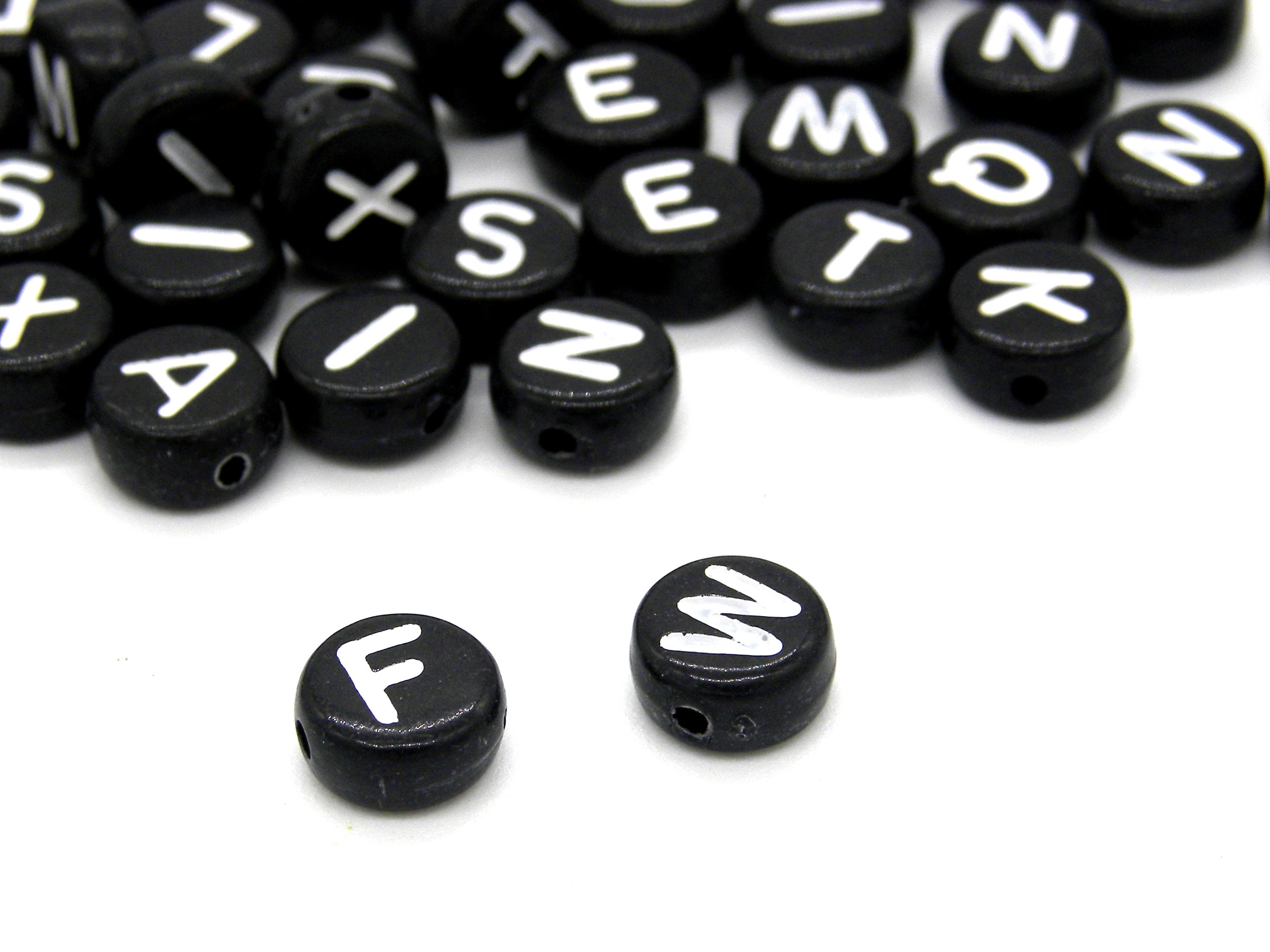 7 mm (0.28 inch) Round Acrylic Black Alphabet Beads - Black/White - Mixed  Letter Beads (50 or 100 Beads) or Separate A-Z Letters (5 Beads)