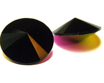 16 mm Swarovski® 1122 Rivoli Stone,  Round Facet Cut Crystal Stone - Jet Black AB - Genuine Austrian Crystal - 2 pc