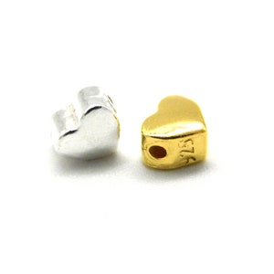 4 mm Mini Solid Sterling Silver 925 Heart Beads - Hallmarked - Silver or 24 K Gold Plated (2 or 10 Beads)