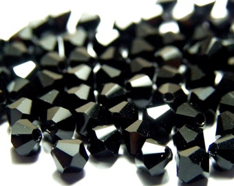 4 mm Czech Superior Crystals MC Faceted Bicone Beads - Jet Black