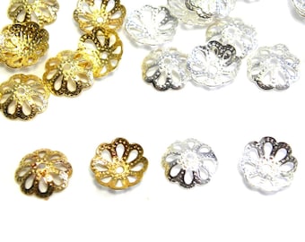 Capsules de perles grandes fleurs 8,5 mm - Plaqué or ou argent (50 pièces)