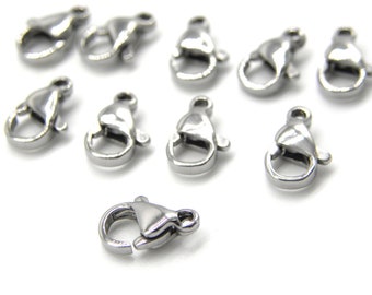 10 x 6 x 3 mm (0,4 pouce) petits fermoirs à gâchette/fermoirs mousquetons en acier inoxydable - ton argent (10 pièces)