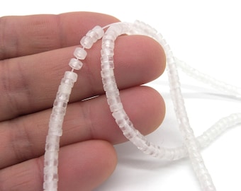 4 mm Small Smooth Clear Quartz Heishi Beads, Smooth Gemstone Rondelle Beads - 20 pc or strand (165 pc)