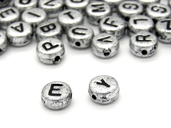 CLEARANCE Alphabet Letter Beads, 7mm Black White Round Acrylic Beads with  Letters, ABC Name Beads, A-Z Letter Beads, Love Beads