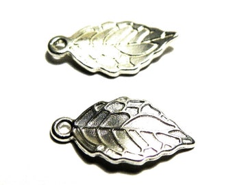 Breloque en alliage métallique feuille 20 mm - Pendentif feuille - Plaqué argent (2 pièces)