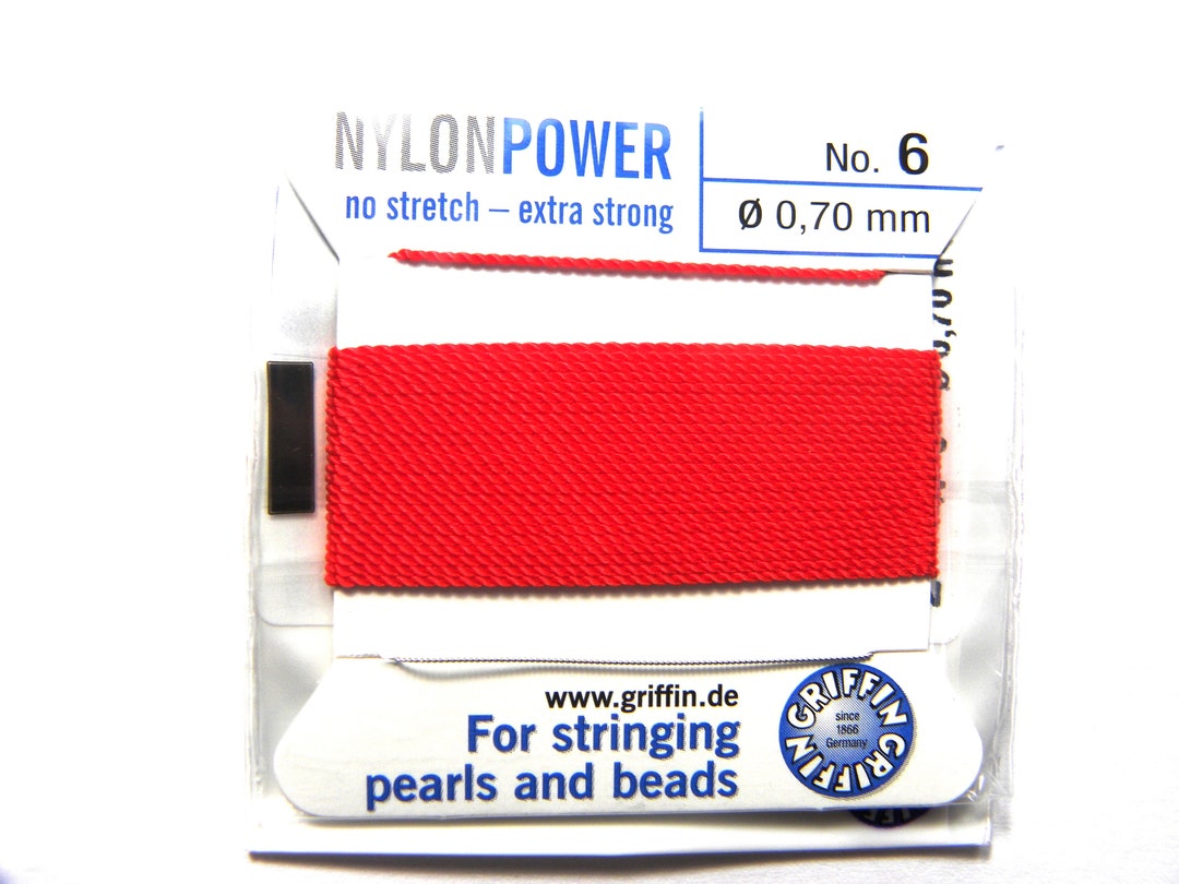 2m Griffin NylonPower Bead Cord Perlseide mit Nadel ROT alle Größen