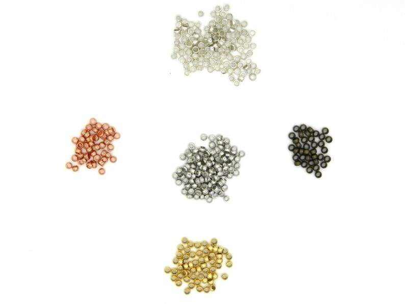 Plated Brass Crimp Beads Silver Platinum 100 pc Rose Gold Std size 2 mm Gold Bronze