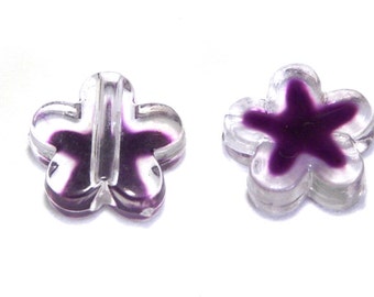 11 mm (0.43 Inch) Plastic Flower Beads, Acrylic Flowers - Transparent/Purple (10 Pc.)