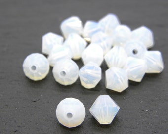 6 mm Czech Superior Crystals MC Faceted Bicone Beads - White Opal (24 Beads)
