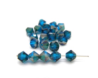 6 mm Czech MC Faceted Glass Bicone Beads - Dark Aqua Celsian (24 Beads)