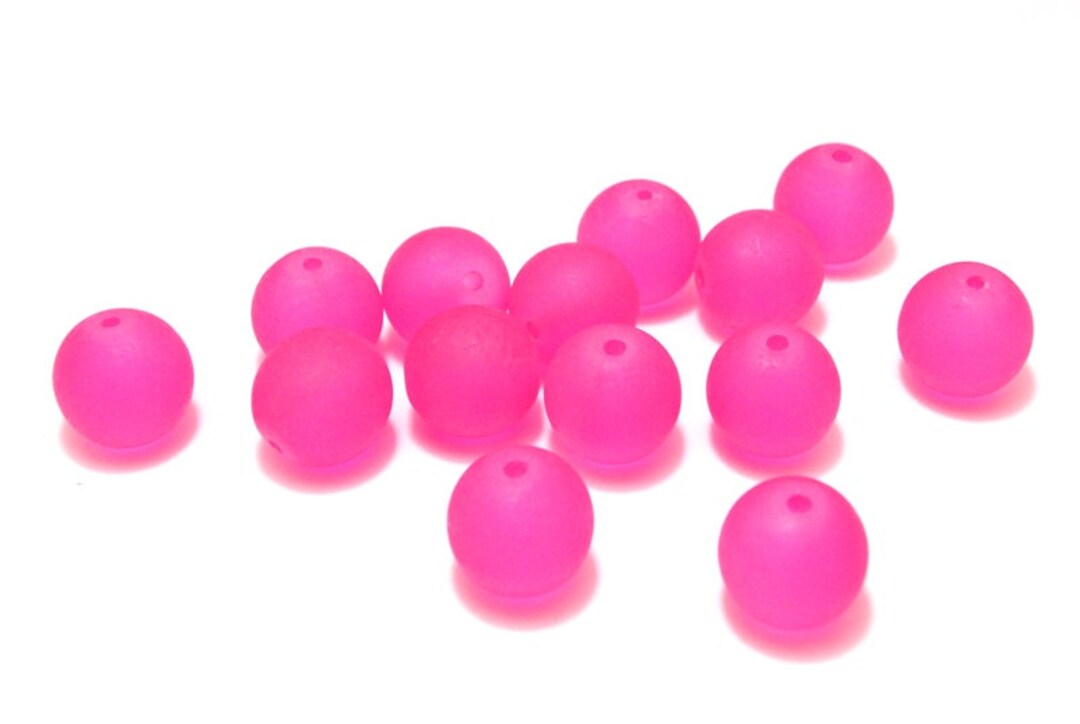 10pc Large Round Mat Frosted Glass Beads 12 Mm Neon Pink Etsy
