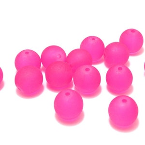 10pc Large Round Mat Frosted Glass Beads 12 mm - Neon Pink