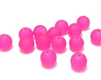 10x Gefrostete runde Glasperlen 12 mm - Neonpink