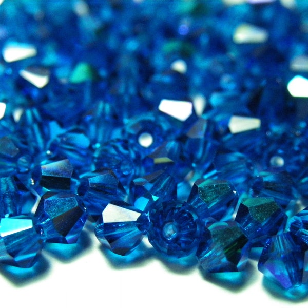 4 mm Czech Superior Crystals MC Faceted Bicone Beads - Dark Aqua AB