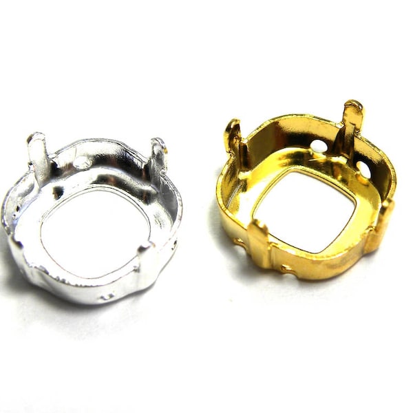 2 pc. Square EfSa Sew-on Settings for Swarovski 12 mm Square Fancy Stones (4470) - Gold or Silver plated