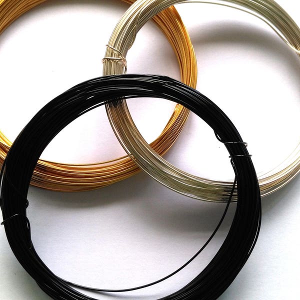 0.6 mm (22 GA) High Quality Round Craft/Jewellery Wire - 10 m (11 Yds) - 24 K Gold /Silver Plated or Black Coated